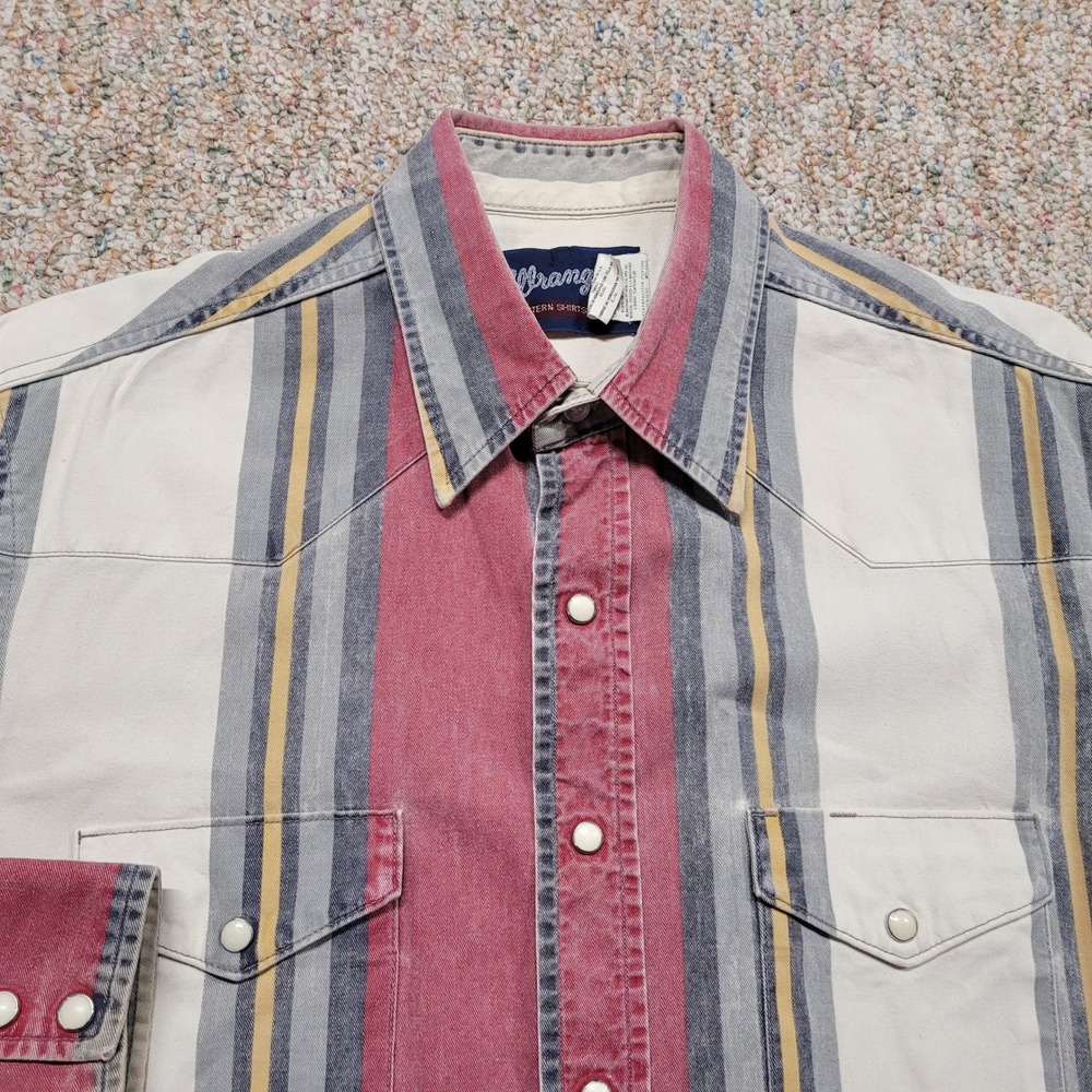 Wrangler Brushpopper Western Shirt‎ Men Large Multicolor Striped Pearl Snap Fade - Picture 2 of 10